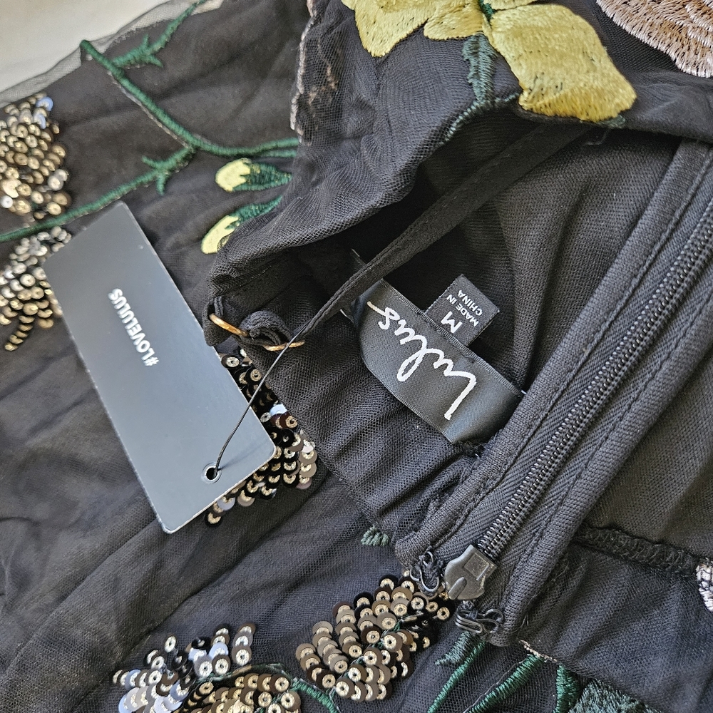 Lulu's Black Mini Dress with Yellow & Blush Floral Embroidery - Picture 7 of 7